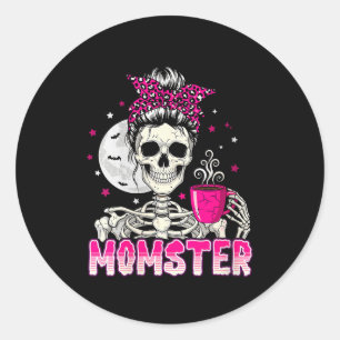 Sticker Rond Maman Monstre Crâne Maman Amateur de Café Hallowee