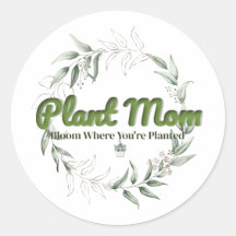 Sticker rond maman plante - Étiquette cadeau botan
