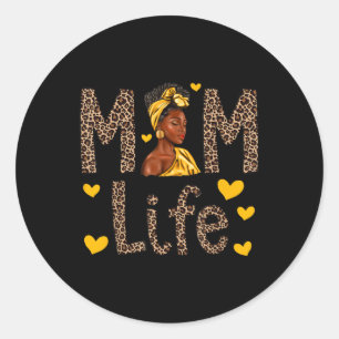 Sticker Rond Maman Vie Léopard Femme noire Africaine Américaine