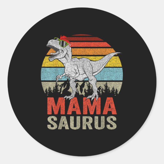 Sticker Rond Mamasaurus Dinosaur Mama Saurus T Rex Funny Family (Devant)