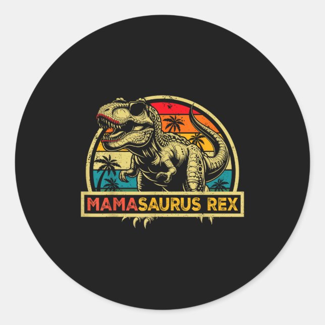 Sticker Rond Mamasaurus Rex Trex Dinosaur Mama Saurus Rex Famil (Devant)