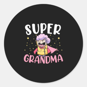 Sticker Rond Mamie super héros grand-mère super-héroïne grand-m