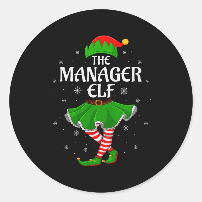 Sticker Rond Manager Elf Christmas Family Girls Women Elf Squad (Devant)