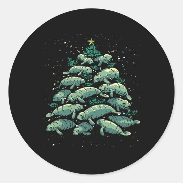 Sticker Rond Manatee Christmas Tree Manatee Xmas Boys &amp; Wom (Devant)