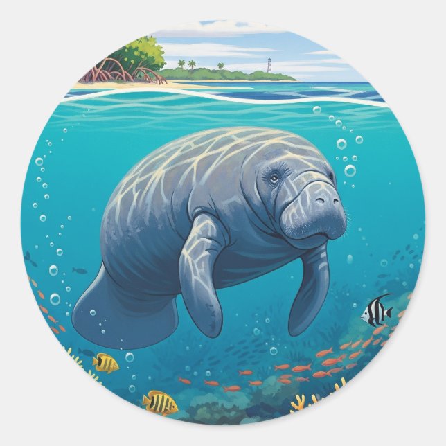 Sticker Rond Manatee dans le parc national de Biscayne (Devant)