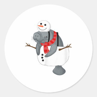 Sticker Rond Manatee Noël Snowman Carrot Nez S