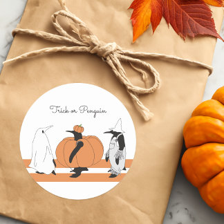 Sticker Rond Manchot de citrouille personnalisé Funny Halloween