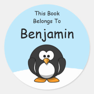 Sticker Rond Manchot de neige Dessin animé Ce livre appartient