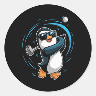 Sticker Rond Manchot Jouant au Golf Sport Animal Mignon Manchot