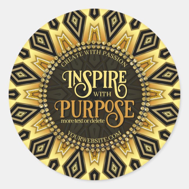 Sticker Rond Mandala Art déco orange noir jaune (Devant)