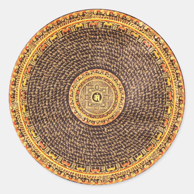 Sticker Rond Mandala Art tibétain (or et noir) (Devant)
