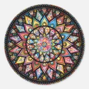 STICKER ROND MANDALA ARTS - NOIR ET BLANC - DIAMANT FLEURI