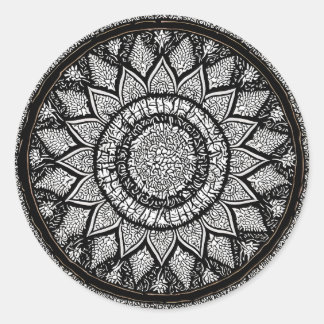 STICKER ROND MANDALA ARTS - NOIR ET BLANC - STYLE FLEURI