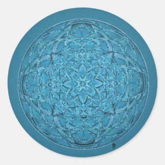 Sticker Rond Mandala bleu à main personnalisée