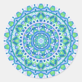 Sticker Rond Mandala Bleu Bohème Spirituel Géométrique Esthétiq
