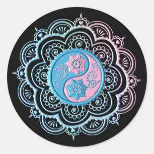 Sticker Rond Mandala bleu et rose