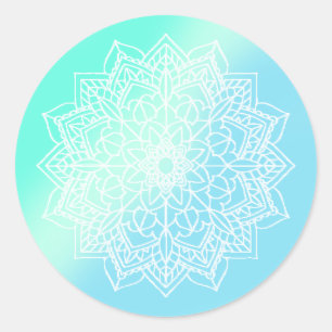 Sticker Rond Mandala bleu et sarcelle
