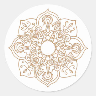 Sticker Rond Mandala Brown Boho Indian Modern Wedding Party