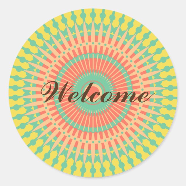 Sticker Rond Mandala coloré Indien Maroc Bienvenue (Devant)