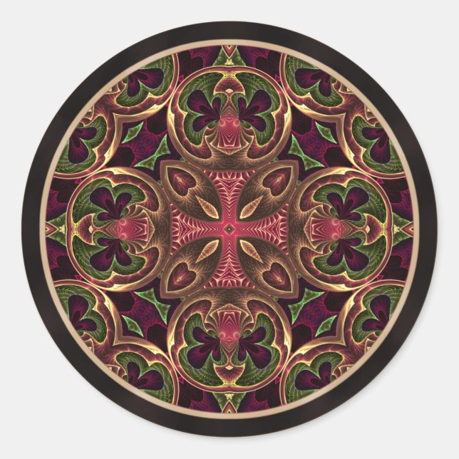 Sticker Rond Mandala, Croix kaléidoscopique Abstraite (Devant)