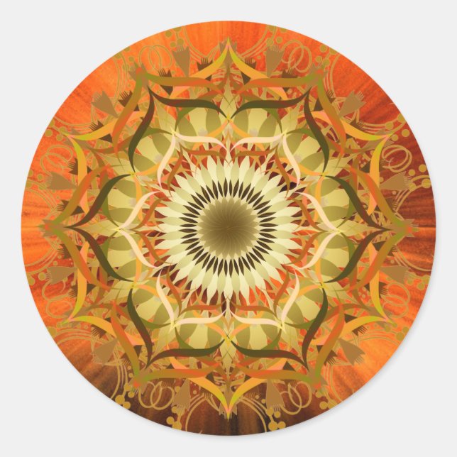 Sticker Rond Mandala Damask Lotus Flower Art Sunshine (Devant)