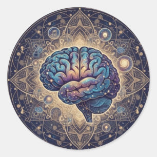 Sticker Rond Mandala de l'Esprit Cosmique – Art Cérébral Abstra