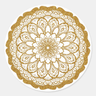 Sticker Rond Mandala de parties scintillantes d'or