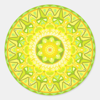 Sticker Rond Mandala de printemps vert jaune floral esthétique