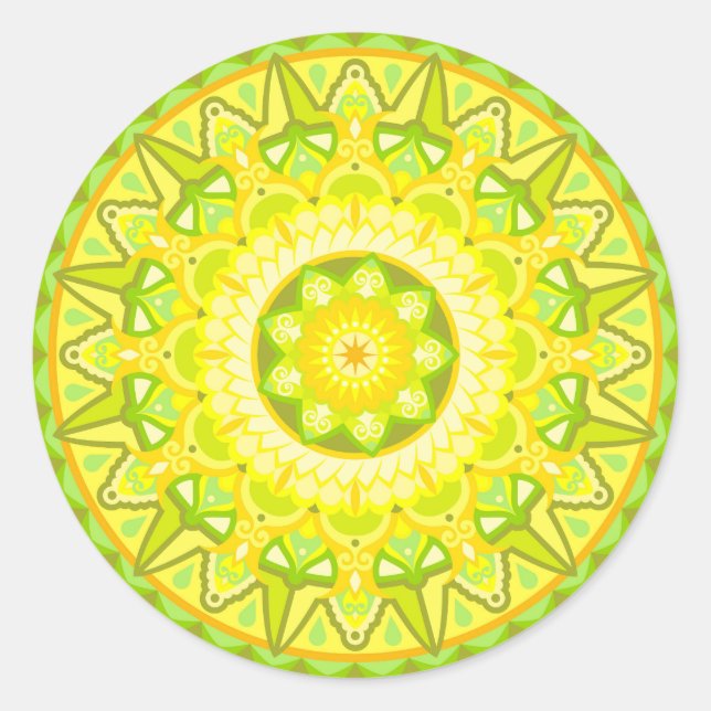 Sticker Rond Mandala de printemps vert jaune floral esthétique  (Devant)