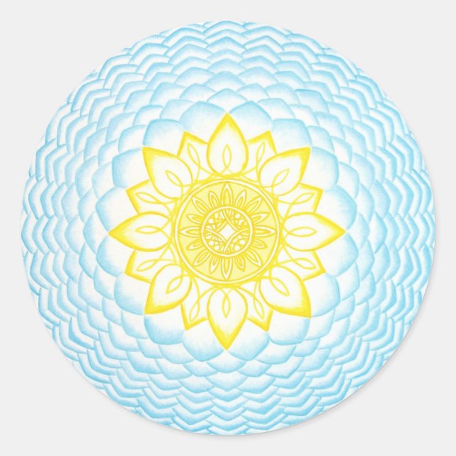 Sticker Rond Mandala de protection bleu jaune géométrique (Devant)
