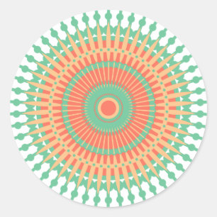 Sticker Rond Mandala design vert, orange indienne