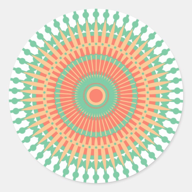 Sticker Rond Mandala design vert, orange indienne (Devant)