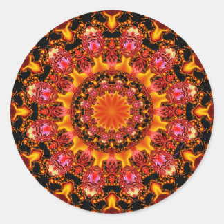 Sticker Rond Mandala en or brillant, orange rouge Abstrait