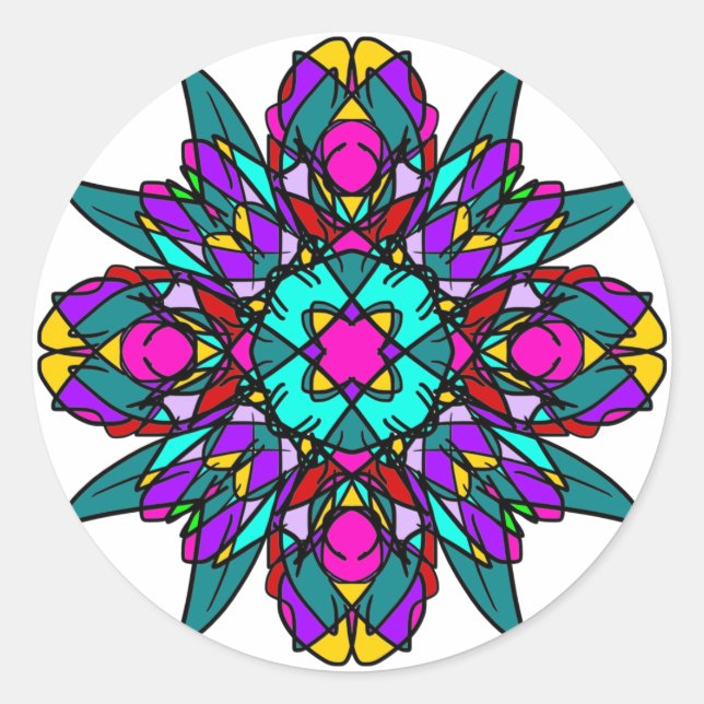 Sticker Rond Mandala en verre turquoise et rose (Devant)