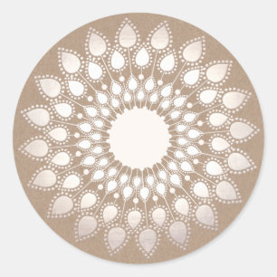 Sticker Rond Mandala Floral de Lotus argenté blanc