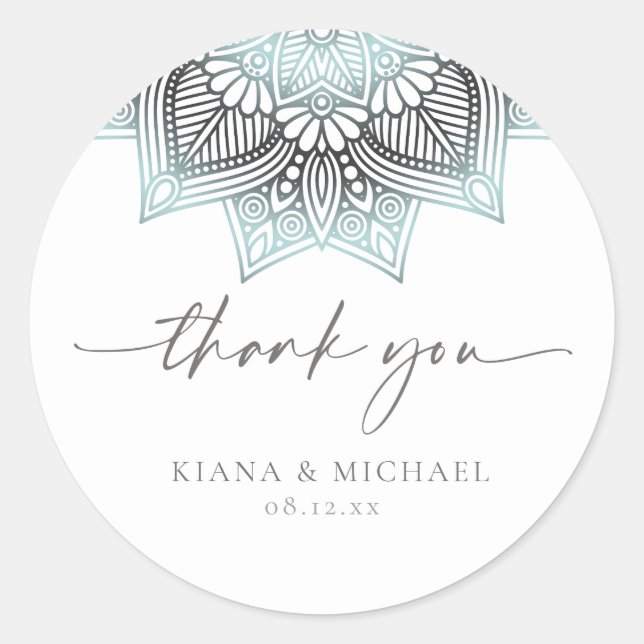 Sticker Rond Mandala Lace Mariage Merci Lt. Blue ID968 (Devant)