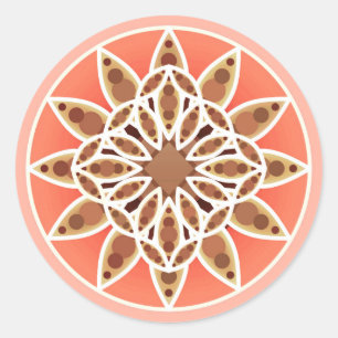 Sticker Rond Mandala motif en chocolat, caramel et corail