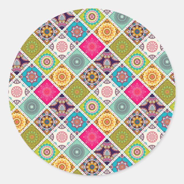 Sticker Rond Mandala motif marocain coloré (Devant)