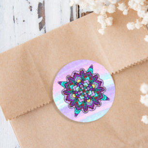 Sticker Rond Mandala mystique coloré en violet et bleu
