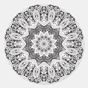 Sticker Rond Mandala noir et blanc