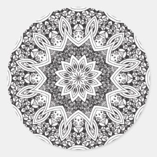 Sticker Rond Mandala noir et blanc