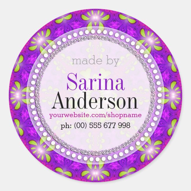 Sticker Rond Mandala Purple Healing Light Fabriqué Par Des Étiq (Devant)