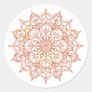 Sticker Rond Mandala rose et orange sur blanc Glam