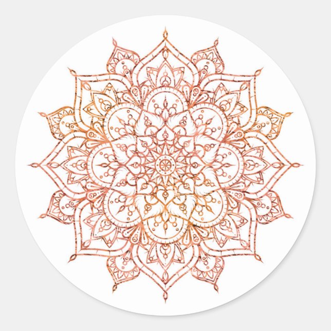 Sticker Rond Mandala rose et orange sur Glam blanc (Devant)
