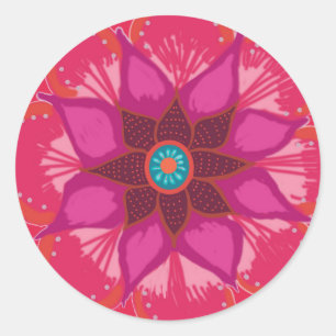 Sticker rond Mandala rouge, brillant