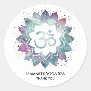 Sticker Rond *~* Mandala Spirituel Aum OM Symbole Lotus Fleur