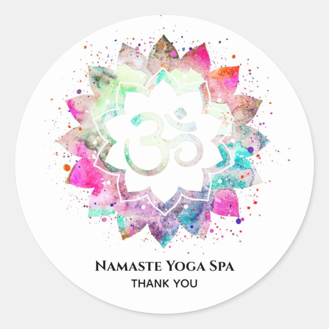 Sticker Rond *~* Mandala Symbole spirituel OM Lotus Fleur (Devant)