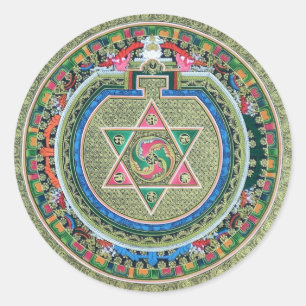 Sticker Rond Mandala Tantric tibétain vintage de bouddhisme