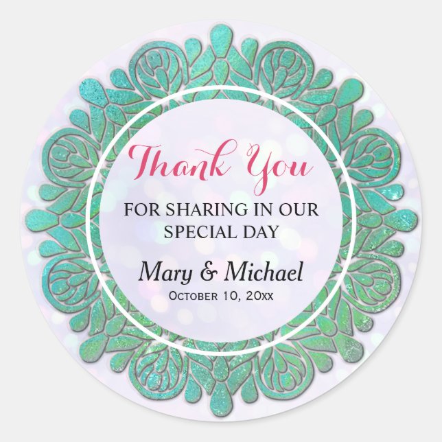 Sticker Rond Mandala Turquoise Moderne Élégant Brillante Merci (Devant)