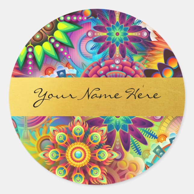 Sticker Rond Mandalas floraux géniaux personnalisés de flamme (Devant)